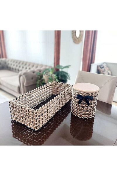 Egindra Set decorativ de 2 sârmă din răchită - coș și ghiveci