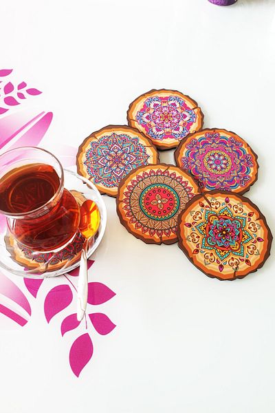 KEMSON Set of 6 Mandala Printed Coasters is a Stylish Presentation Holder