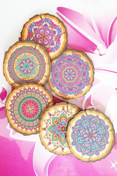 GİZEM SHOP Set of 6 Mandala Printed Coasters is a Stylish Presentation Holder