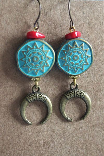 delay art Ethnic Authentic Bohemian Turquoise Long Dangle Women Earrings Handmade Crescent Moon Bijoux Jewelry