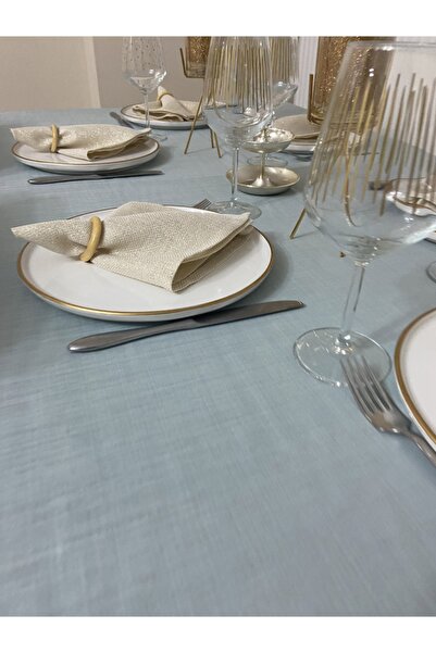 Zeren Home Keten Görünümlü Simsiz Begonvil Masa Örtüsü Açık Mint 13 Parça