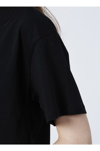 Fabrika Crew Neck Crop Plain Black Women's T-Shirt - K-Abella