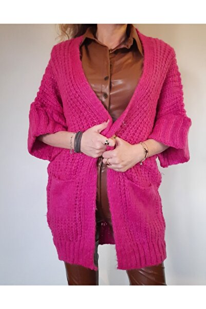 dükkan10butika Cardigan casual cu jumătate de mânecă pentru femei fucsia