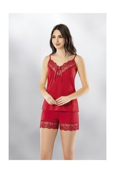 KOTA Women's Lace Detailed Combed Cotton Athlete Shorts Nightgown Set 6341 42523