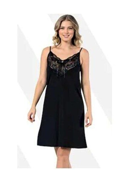 KOTA Ulus Women's Nightgown Rope Strap Low-Cut Lace Bow Black Sm 6299
