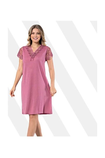 KOTA Gecelik Yarım Kol Dantelli Gül Kurusu