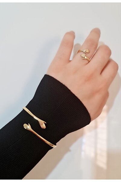 WONDER TOUCH Kadın Sarılan Yüzük Ve Sarılan Bileklik Seti,el Yüzük,24k Altın ...