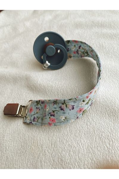 GOER STORE Blue Floral Patterned Cotton Fabric Pacifier Strap