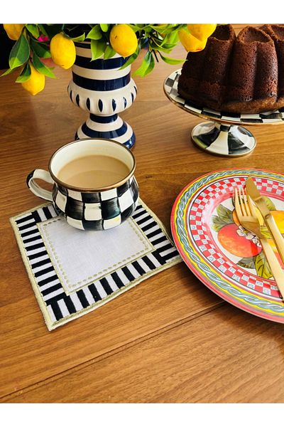 ge living Black and White Checkered Cocktail Napkin - 2 Linen Presentation Holders