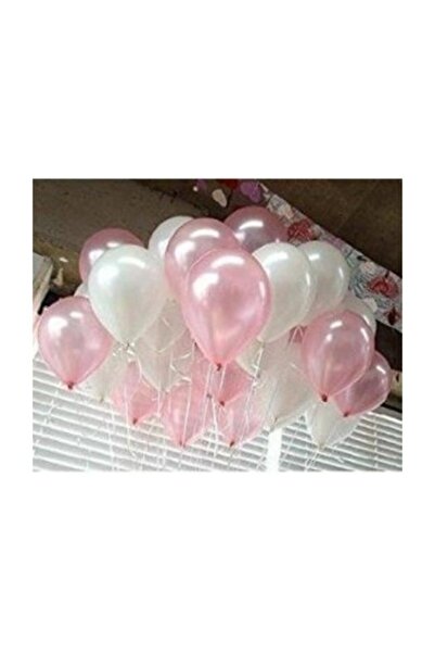 TATLI GÜNLER Partiniseç 25 Adet Metalik Sedefli (pembe-beyaz) Karışık Balon Helyumla Uçan