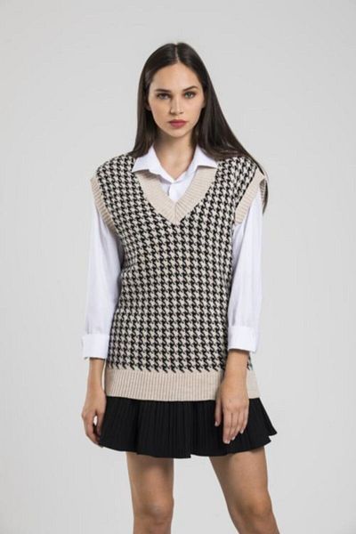 PurpuraVioleta Women's Cream Houndstooth Sweater