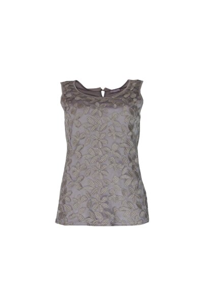 Bulalgiy Kadın Vizon Danteli Kolsuz Bluz - Bga836930