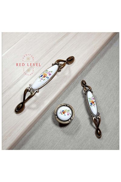 Red Level Emerald Color 128 mm Antique Yellow Antique Porcelain Cabinet Drawer Furniture - Kitchen Handle 137