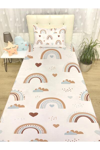 EVPANYA Krem Gökkuşakları Desenli Yatak Örtüsü