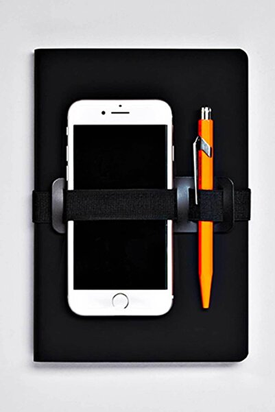 NUUNA Notebook Voyager L Black (Phone and Pen Holder with Elastic Stripe - 256 Pages with Gray Dots)