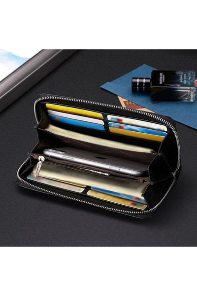 Laorentou Milano Genuine Leather Italian Made Handmade Zippered Long Men's Wallet - Long Men's Card Holder