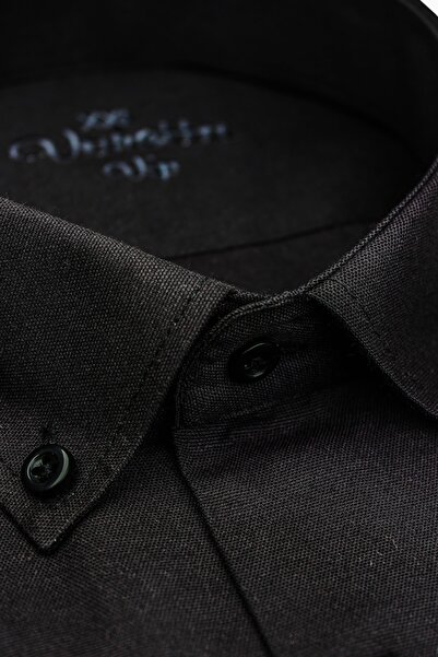 Varetta Men's Black Short Sleeve Large Size Cotton Satin Collar Buttoned Shirt