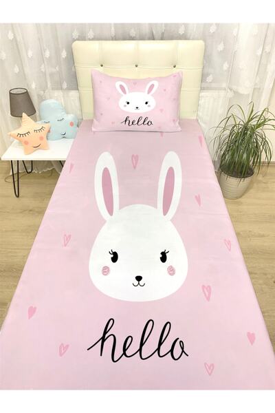 EVPANYA Pembe Tavşan Desenli Yatak Örtüsü