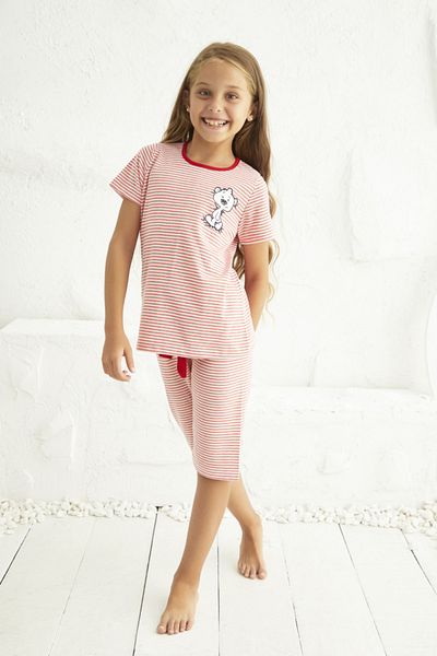 Siyah İnci Short Sleeve Buttoned Lycra Capri Set