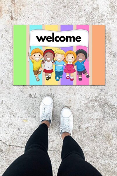 Silkcoat Home Dijital Baskı Renkli Iç Ve Dış Mekan Neşeli Çocuk Desen Kapı Ön...