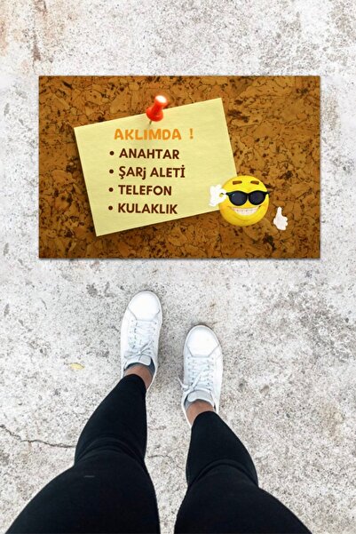 Silkcoat Home Dijital Baskı Mavi Dış Ve Iç Mekan Maskeli Emoji Desen Kapı Önü Paspası
