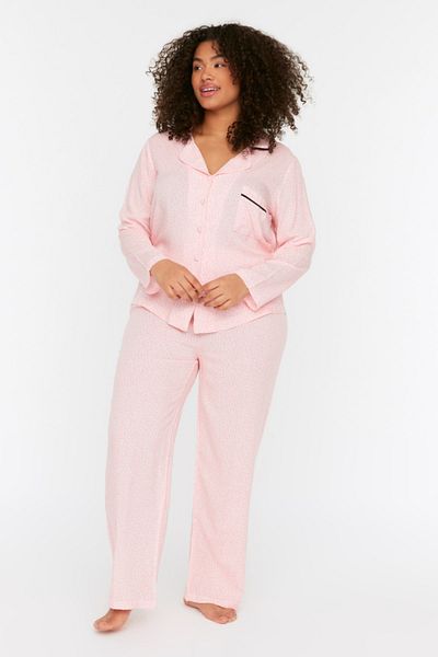 Trendyol Curve Große Größen in Pyjama-Set - Rosa - Unifarben