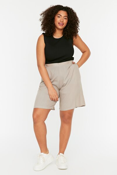 Trendyol Curve Plus Size Shorts & Bermuda - Beige - High Waist
