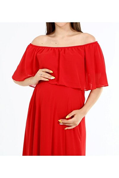 Bersi Butik Long Chiffon Carmen Collar Shooting Dress