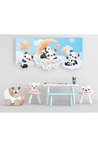 HÜMAY Autocolant de perete pentru camera copiilor Blue Sleepy Pandas - 100x50 cm
