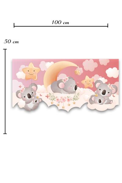 Sepet Yıldızı Sevimli Koalalar Çocuk Bebek Odası Duvar Sticker 100x50 Cm Pembe