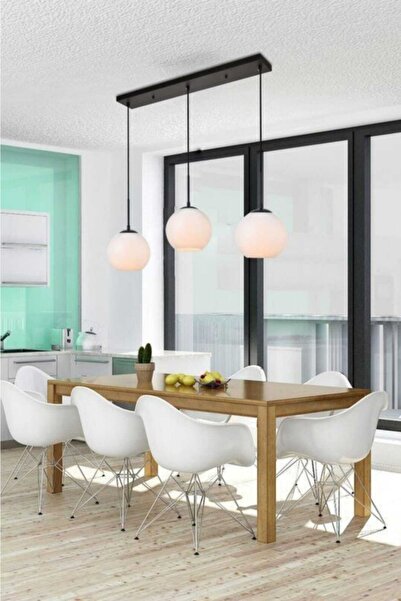 BSA LIGHTING Beril 3'lü Siyah Sıralı Sarkıt Avize (beyaz Camlı)