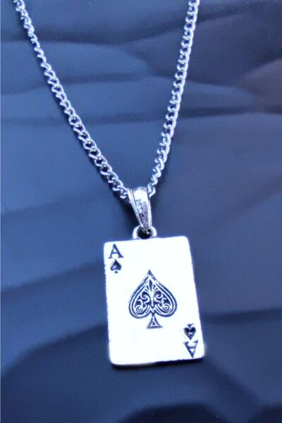 The Collection Antik Gümüş Kaplama Maça As Poker Iskambil Erkek Kolye