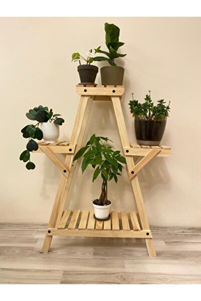 ALANDEKOR Natural Doğal Ahşap Dekoratif Çiçeklik Saksılık Balkon Bahçe Standı