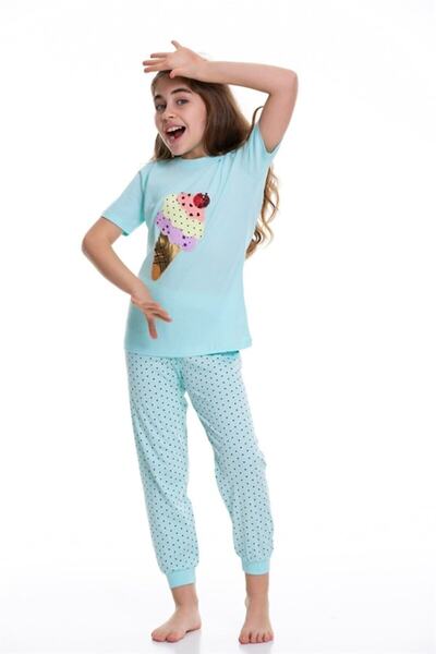 UMKEM Комплект пижама с къс ръкав и шарка на сладолед за възраст 6-10 години