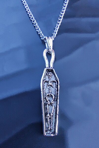 The Collection Antik Gümüş Kaplama Tabut Iskelet Kolye