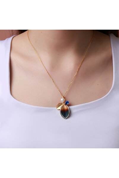 Altınöz Mücevherat Özel Oksitlemeli İncili Tasarım Sarı Altın Kolye Ucu Zinci...