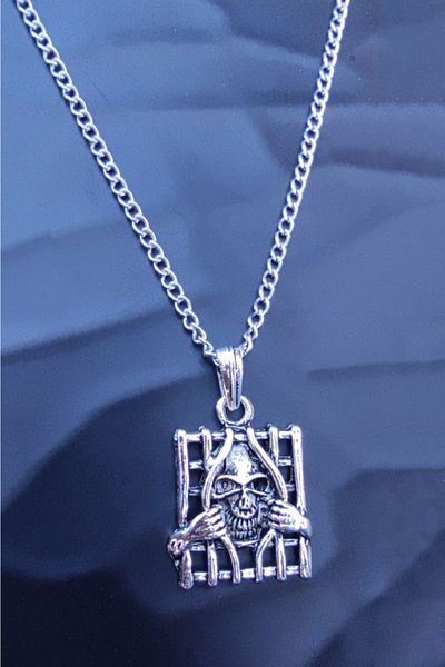 The Collection Antique Silver Plated Prisoner Skull Necklace