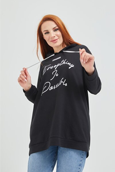 Wazze Kapişonlu Bağcıklı Baskı Detaylı Sweatshirt