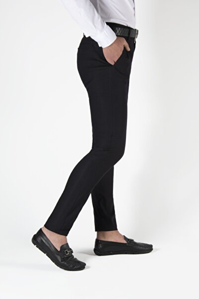 Terapi Men Erkek Siyah Slim Fit Italyan Dar Kalıp Keten Pantolon