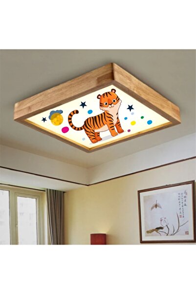Ahşap Çerçeve Tavan Led Aydınlatma Avize 30*30cm Kaplan Beyaz 6500k Işık