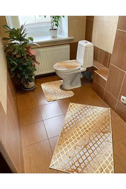 Modern home Mink Design Carpet Set of 3 Bath Mat, Toilet Set Non-Slip Base Di...