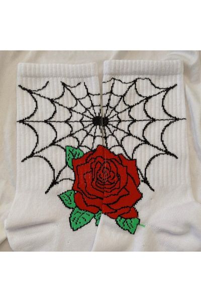 Planet Butik Spider Web And Flower White Socks