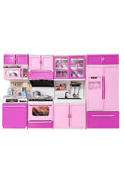 Genel Markalar 4 LÜ MUTFAK SETİ KİTCHEN SET KIZ OYUNCAK 4 ÜNİTE BUZDOLABI+LAVABO+FIRIN+BULAŞIK MAKİNASI