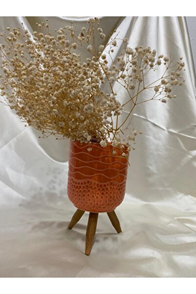 AFAM HEDİYELİK Turuncu Desenli Seramik Ayaklı Bitki & Orkide Saksısı