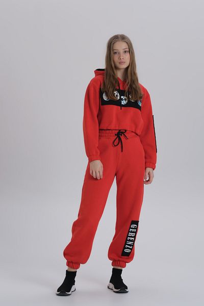 DAVID&GERENZO Red Print Detailed Oversize Three Thread Tracksuit Set