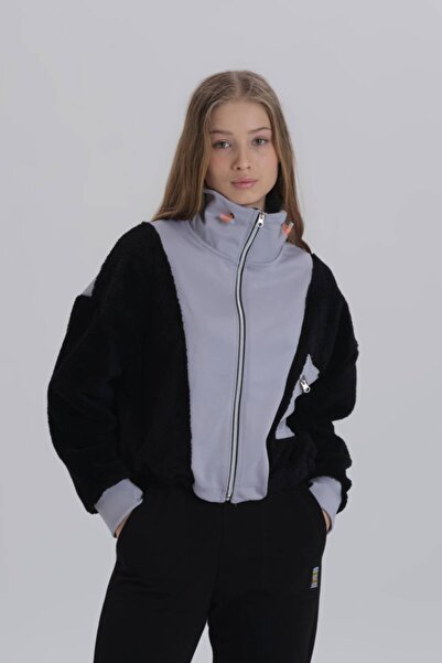DAVID&GERENZO Siyah Peluş Mixli Fermuarlı Sweatshirt