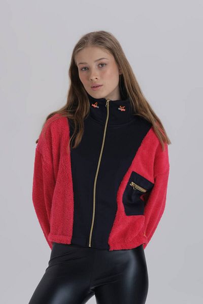 DAVID&GERENZO Red Plush Mixed Zippered Sweatshirt