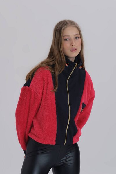DAVID&GERENZO Red Plush Mixed Zippered Sweatshirt