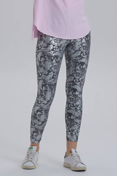 DAVID&GERENZO Gri Kadın Desenli Yüksek Bel Uzun Tayt