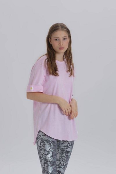 DAVID&GERENZO Pink Women's Daisy Sleeve Detail Asymmetrical Cutout Crew Neck Knitted T-Shirt